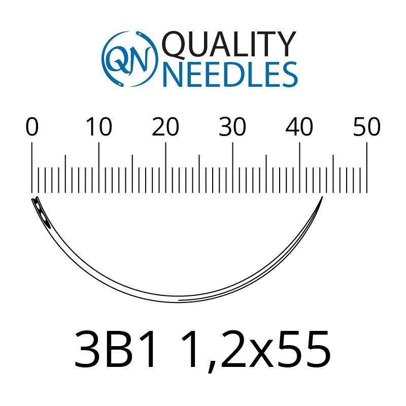 Голки хірургічні ріжучі, 3/8, пружинне вушко, розмір 1,2х55 мм, 10 шт.